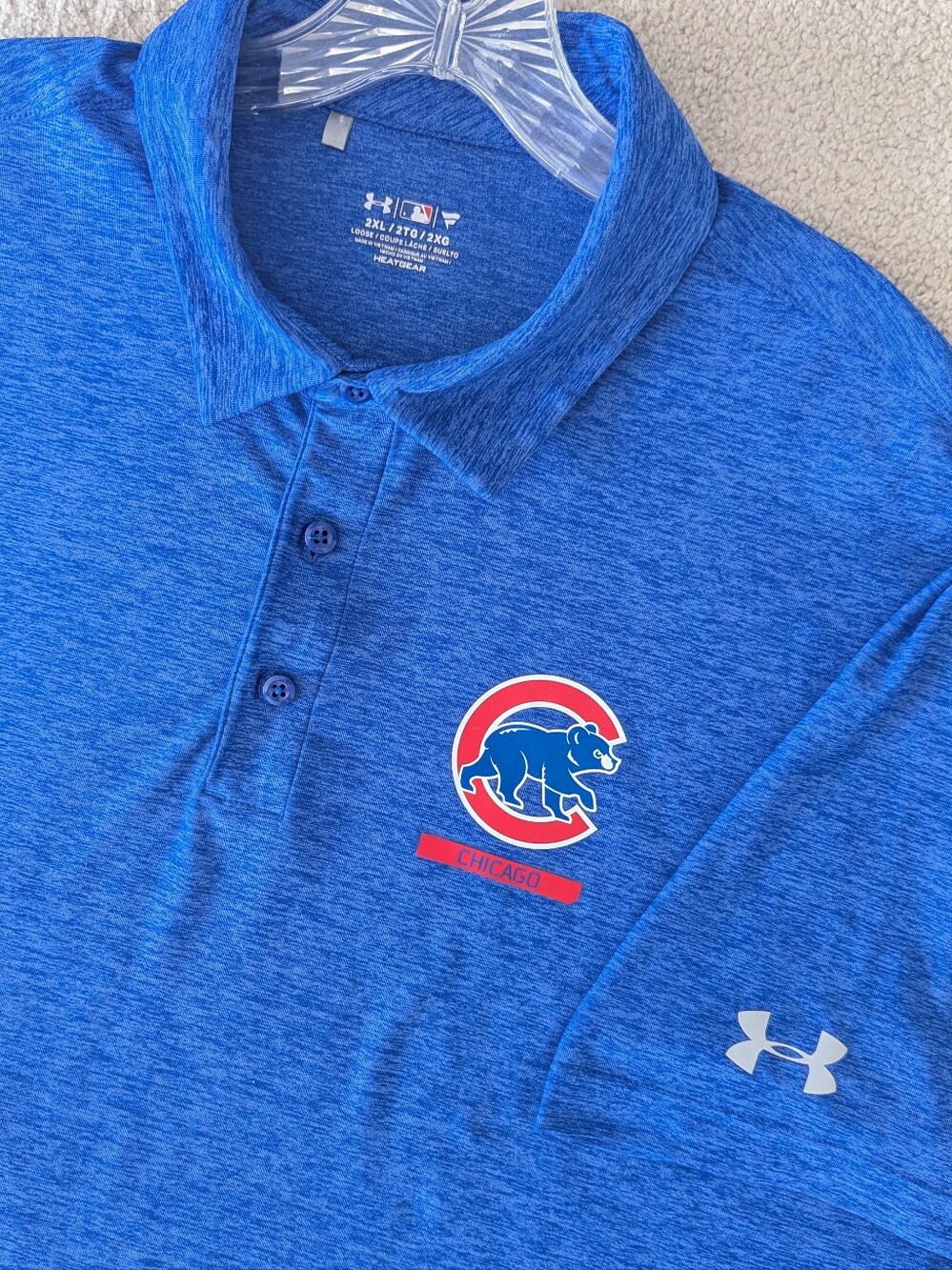 Under Armour Men's CHICAGO CUBS MLB HeatGear Blue Heathered Loose Polo Sz XXL